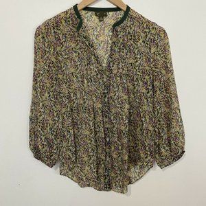 Fei Anthro Silk Printed Blouse 3/4 Sleeves SZ 0